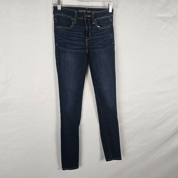 American Eagle Jegging Women's 2 Long Blue Next Level Stretch Dark Wash Ankle - Picture 16 of 16